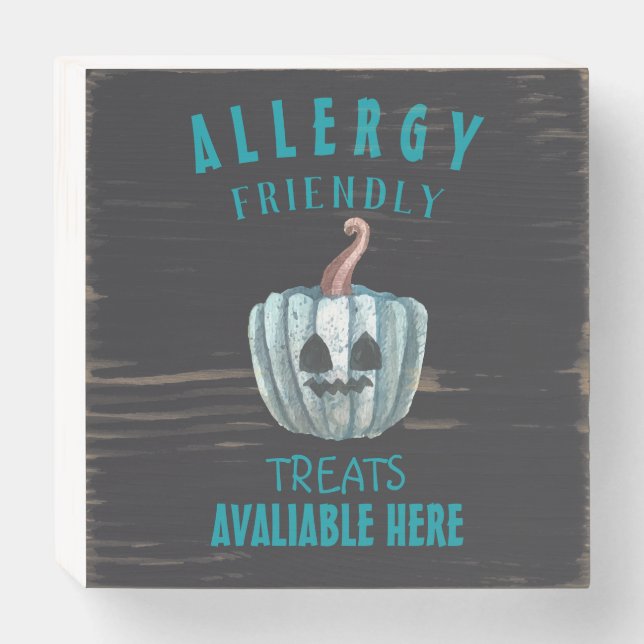 Teal Pumpkin Halloween Allergy Friendly Treats Wooden Box Sign (Front Horizontal)