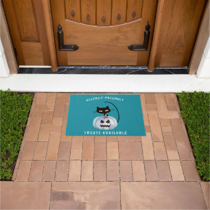 Teal Pumpkin Halloween Black Cat Allergy Friendly Doormat