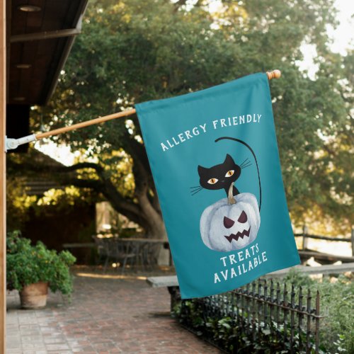 Teal Pumpkin Halloween Black Cat Allergy Friendly House Flag