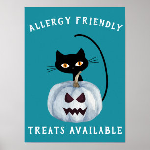 Teal Pumpkin Halloween Black Cat Allergy Friendly  Poster
