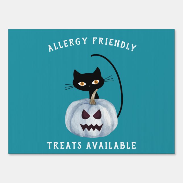 Teal Pumpkin Halloween Black Cat Allergy Friendly Sign (Front)