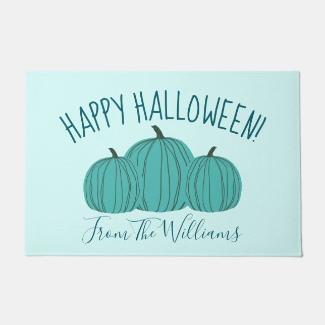 Teal Pumpkin Happy Halloween Doormat (Front)