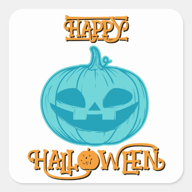 Teal Pumpkin Happy Halloween Square Sticker (Front)