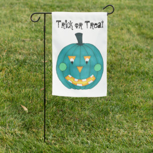 Teal Pumpkin Jack O Lantern Trick or Treat Garden Flag