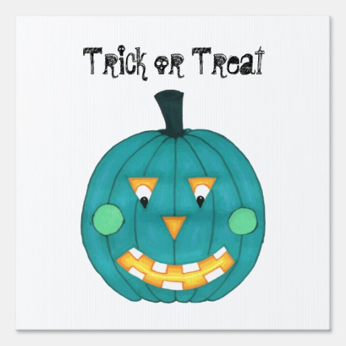 Teal Pumpkin Jack O Lantern Trick or Treat Sign