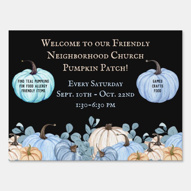 Teal Pumpkin Patch Food Allergy Friendly Black Sign (Front)