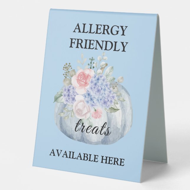 Teal Pumpkin Watercolor Allergy Friendly Treats Table Tent (Front)