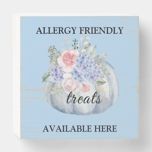 Teal Pumpkin Watercolor Allergy Friendly Treats Wooden Box Sign (Front Horizontal)
