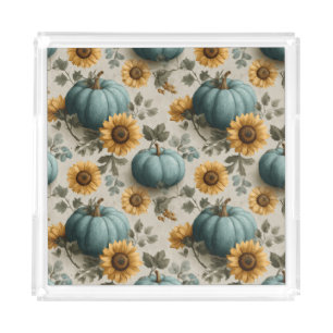 Teal Pumpkins and Golden Sunflowers Acrylic Tray