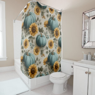 Teal Pumpkins and Golden Sunflowers Shower Curtain