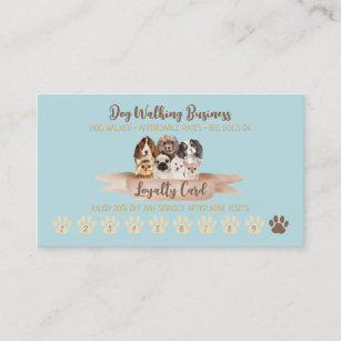Teal Punch Dog Walker Loyalty Discount Paw Business Card