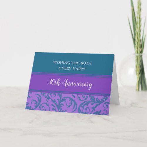 Teal Purple 30th Wedding Anniversary Card