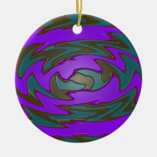 teal purple abstract art ceramic ornament (Front)