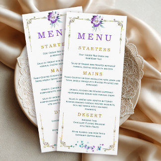 Teal Purple and Gold Floral Menu
