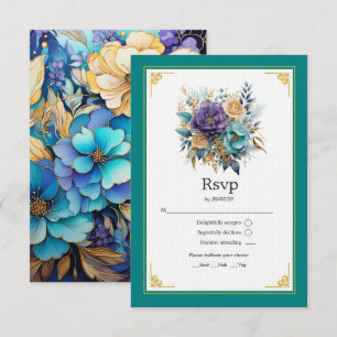 Teal, Purple, and Gold Floral Wedding RSVP Card