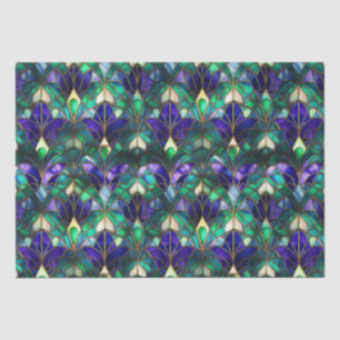 Teal, Purple and Gold Peacock Stained Glass Tissue Paper