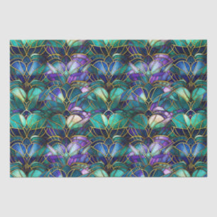 Teal, Purple and Gold Peacock Stained Glass Tissue Paper