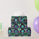 Teal, Purple and Gold Peacock Stained Glass Wrapping Paper<br><div class="desc">Gorgeous teal,  purple and black colors Peacock faux stained glass pattern design with gold accents</div>