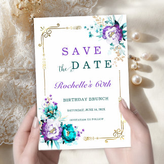 Teal Purple and Gold Save the Date Modern Elegant  Invitation