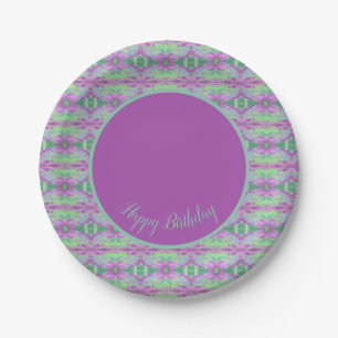Teal Purple and Lime Green Paper Birthday Plates