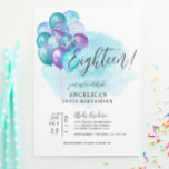 Teal Purple Balloons 18th Birthday Invitation<br><div class="desc">Teal Purple Balloons 18th Birthday Invitation</div>