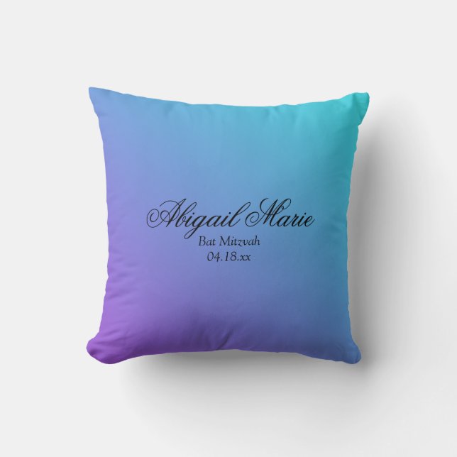 Teal Purple Bat Mitzvah Personalized Throw Pillow (Front)