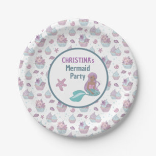 Teal Purple Black Mermaid Birthday Party Sea theme Paper Plates