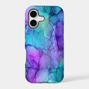 Teal Purple Blue Alcohol Ink Sea Glass iPhone 17 Case