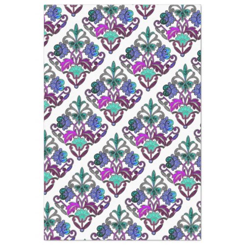 TEAL PURPLE BLUE GREEN EMBROIDERY FLOWERS TISSUE PAPER