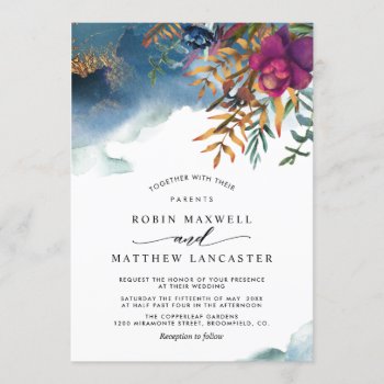 Teal Purple Blue Watercolor, Mystic Garden Wedding Invitation