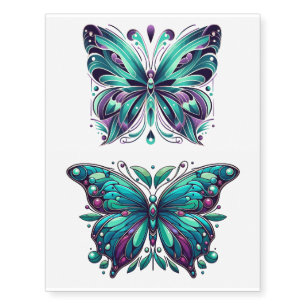 Teal & Purple Butterflies Set Temporary Tattoos