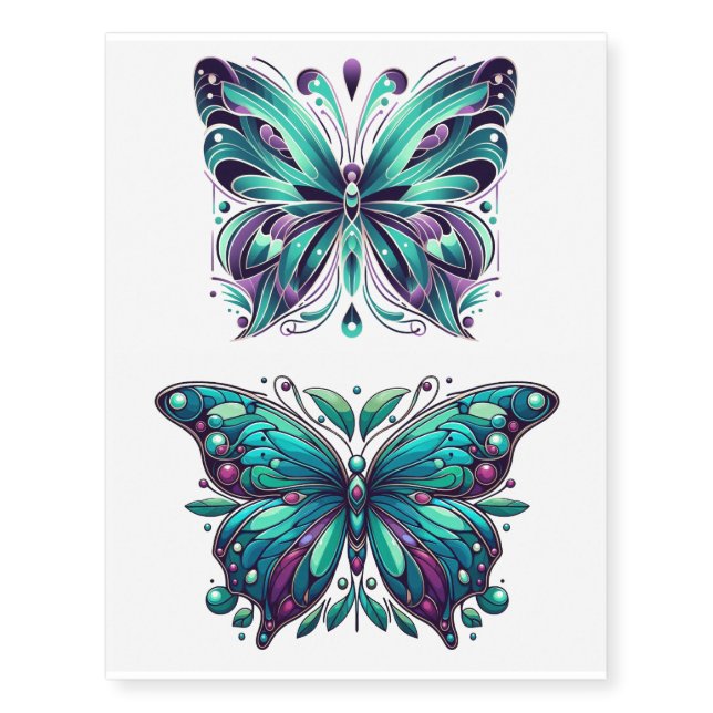Teal & Purple Butterflies Set Temporary Tattoos (Front)