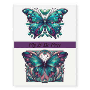 Teal & Purple Butterflies Set Too Temporary Tattoos