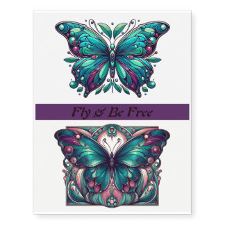 Teal & Purple Butterflies Set Too Temporary Tattoos