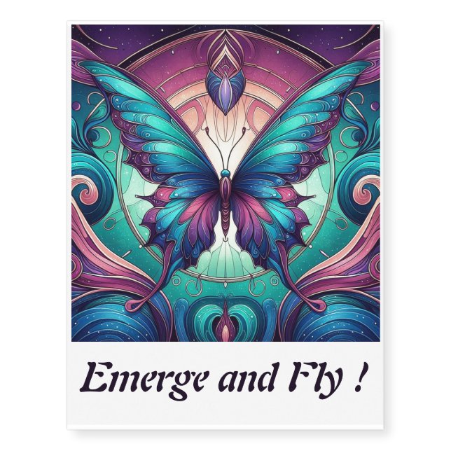 Teal & Purple Butterfly 3 Temporary Tattoos (Front)