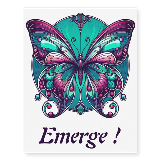 Teal & Purple Butterfly 4 Temporary Tattoos (Front)