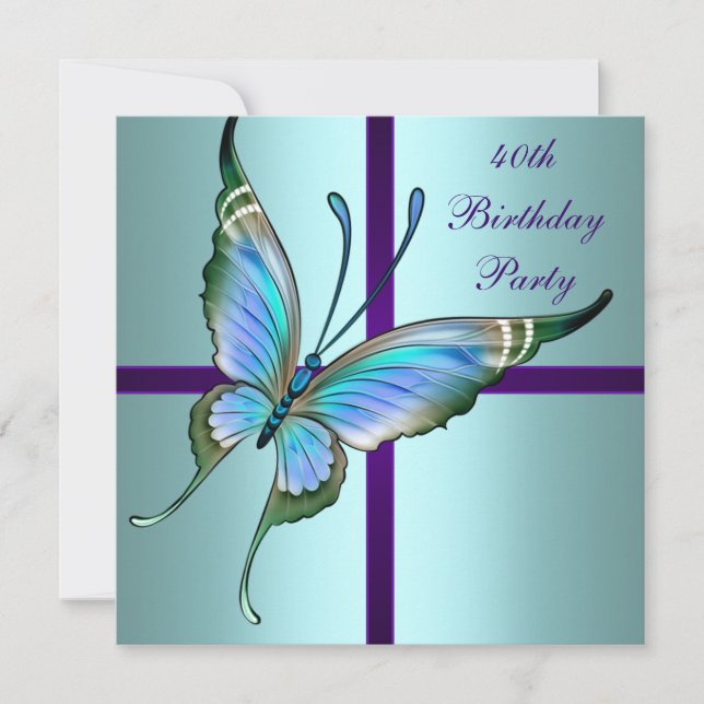 Teal Purple Butterfly Elegant 40th Birthday Party Invitation (Front)