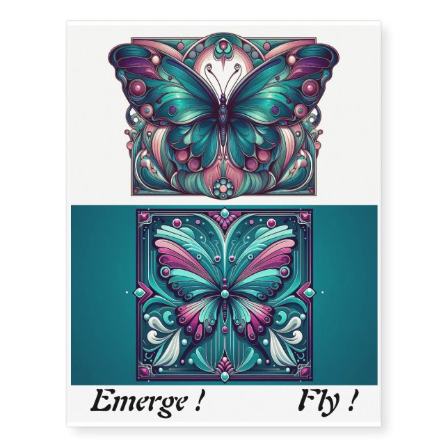 Teal & Purple Butterfly Set 2 Temporary Tattoos (Front)