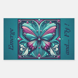 Teal & Purple Butterfly Square Rectangular Sticker