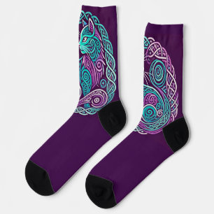Teal & Purple Cat Celtic Circle Socks