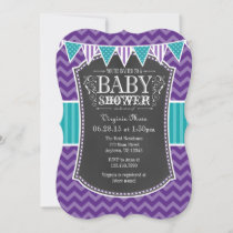 Teal Purple Chalkboard Chevron Baby Shower Invite