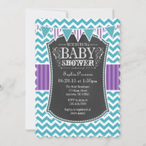 Teal Purple Chalkboard Chevron Baby Shower Invite