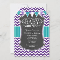 Teal Purple Chalkboard Chevron Baby Shower Invite