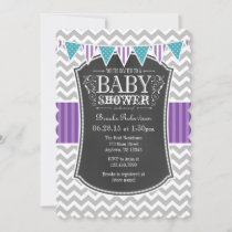 Teal Purple Chalkboard Chevron Baby Shower Invite