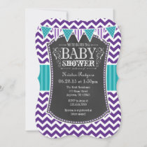 Teal Purple Chalkboard Chevron Baby Shower Invite