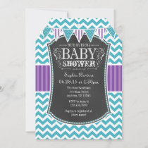 Teal Purple Chalkboard Chevron Baby Shower Invite