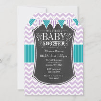 Teal Purple Chalkboard Chevron Baby Shower Invite