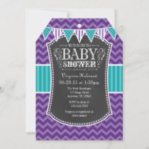 Teal Purple Chalkboard Chevron Baby Shower Invite