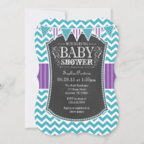 Teal Purple Chalkboard Chevron Baby Shower Invite