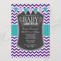 Teal Purple Chalkboard Chevron Baby Shower Invite